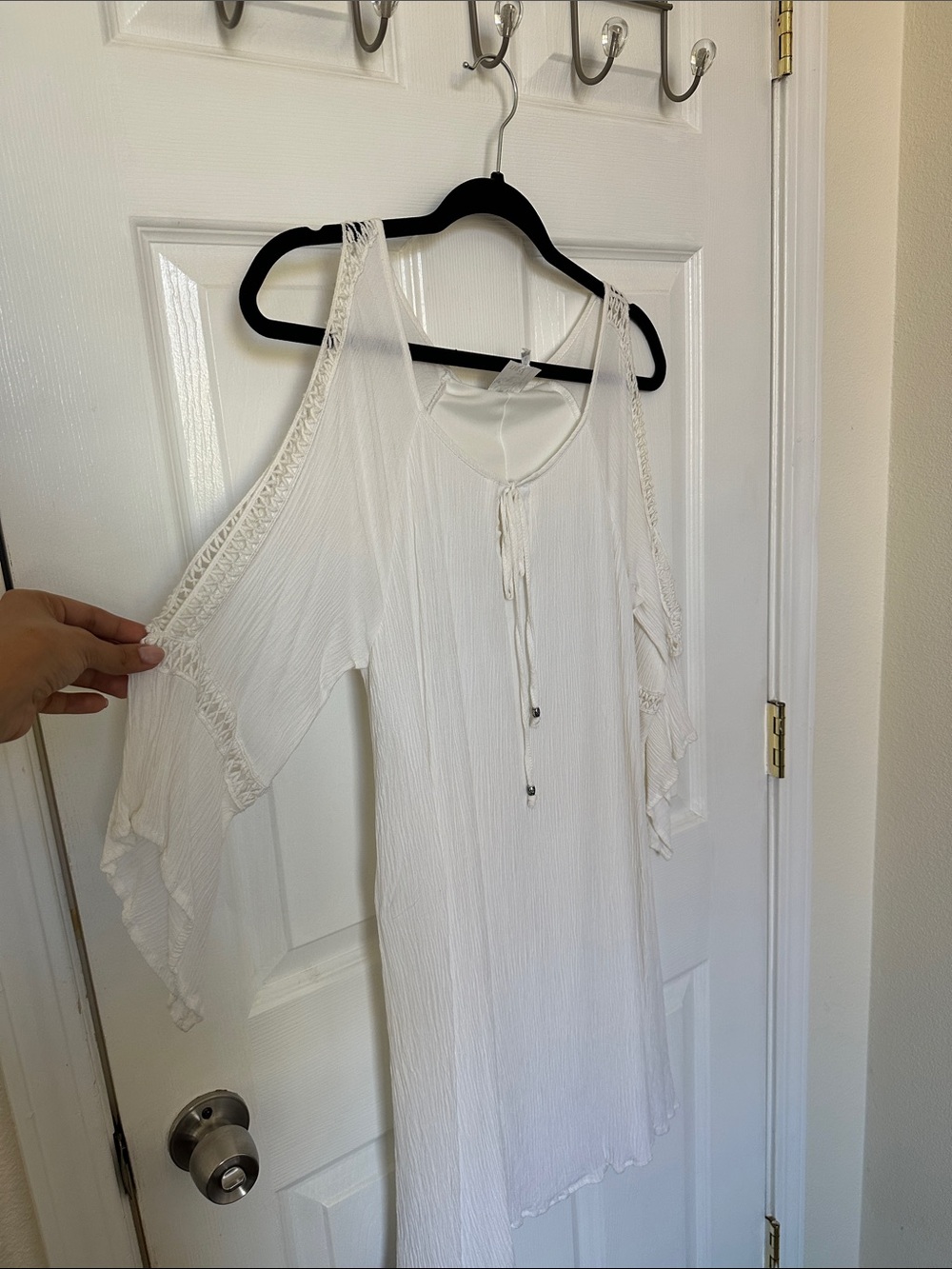 Women's White Cold-Shoulder Swim Cover-Up Dress